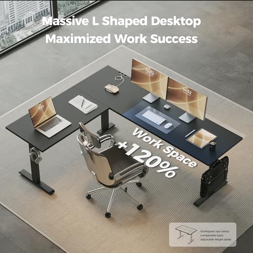 Image of Agilestic 75 Inch L Shaped Standing Desk Adjustable Height, Corner Standing Desk, Sit Stand Up Computer Table, Splice Board, Black