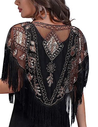 NeeMee 1920s Beaded Evening Top for Women Vintage Sequins Embellished Blouse Tasseled Sleeves Art Deco for Gatsby Theme Party2