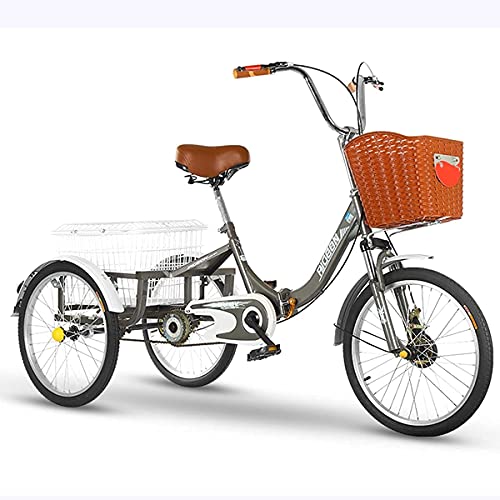 Triciclo plegable para adultos y personas mayores, bicicleta de 3 ruedas de 20 pulgadas, monocarga con horquilla amortiguadora y canasto trasero miniatura 1