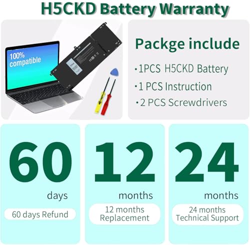Image of 53Wh H5CKD 15V Battery Replacement for Dell Inspiron 5400 5406 7405 7300 7306 7500 7506 2-in-1 Silver 5300 5301 5401 5402 5408 5409 5501 5502 5508 5509 Series Latitude 3410 3510 Vostro 5300 5301 7T8CD