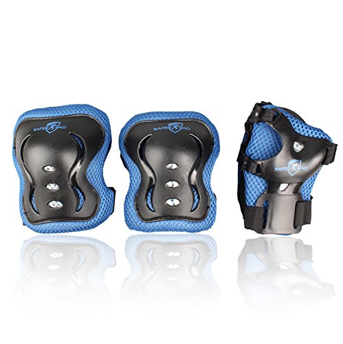 Knee Elbow and Wrist Pads for Kids Maximum Safety, 6 Pieces for Rollerblades and Skating Outdoors with Strap, Extreme Protection for 3-9 Year Old Children with Blue Ultra Protective Foam