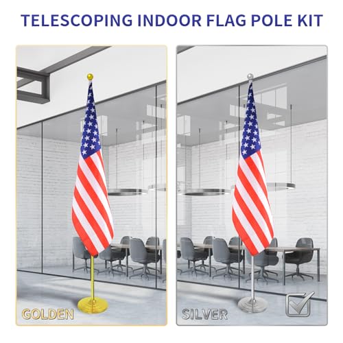 Indoor Flagpole Kit with Weighted & Thickened Base 6-8FT,Adjustable Stainless Steel Commercial Indoor Flag Pole for Office School City Hall,Heavy Duty Indoor Telescoping Flag Pole,Silver 2PACKS by WJTQTBT - Image 7
