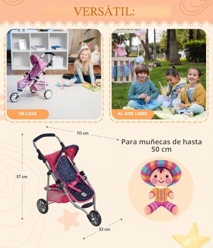Cochecito de muñecas para evitar dolores de espalda con mango regulable 4
