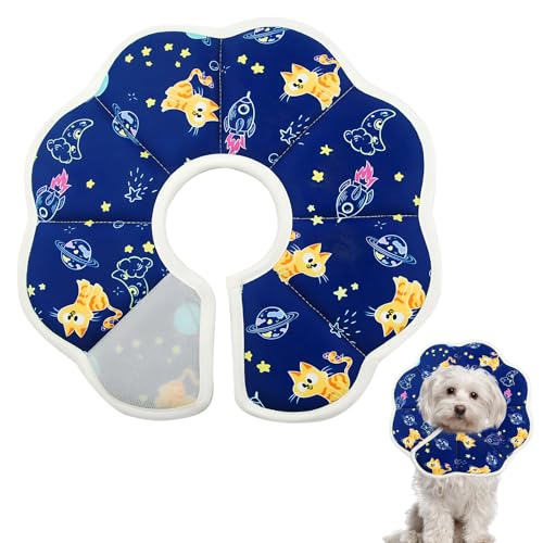 Xiuyer Collare Elisabettiano Collare Elisabettiano Morbido, Traspirante per Cani Dopo Interventi Chirurgici, L, Blu