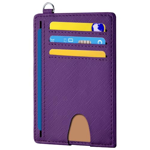 Image of Mayski Slim Wallet, Credit Card Holder for Women, Minimalist Front Pocket RFID Blocking Card Cases, Small Wallet Women Men(Cross Deep Purple)