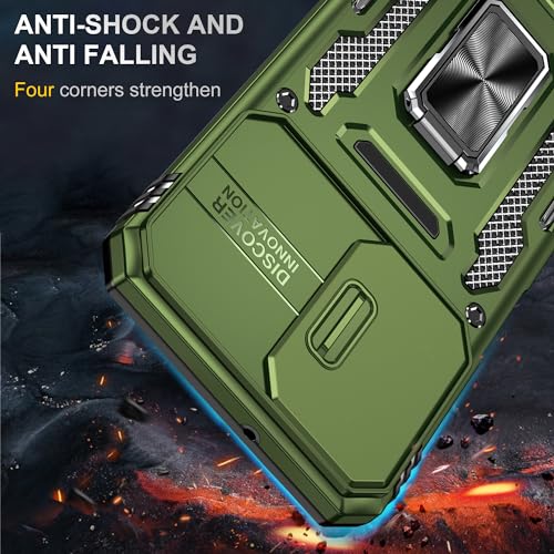 Samsung Galaxy A15 5G Case with Slide Camera Cover + Screen Protector(2 Packs), Rotated Ring Kickstand Military Grade Shockproof Protective Cover for Samsung Galaxy A15 5G (Olive Green) - image 3