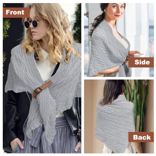 DTYGUIXE Dreiecksschal Musselin Damen Strickschal Dreieckstuch Schal Winterschal Warm Dreieck Schal Weich Strickschal Grau Dreieckschal mit Lederschnalle für Mütter, Ehefrauen, Familienmitglieder