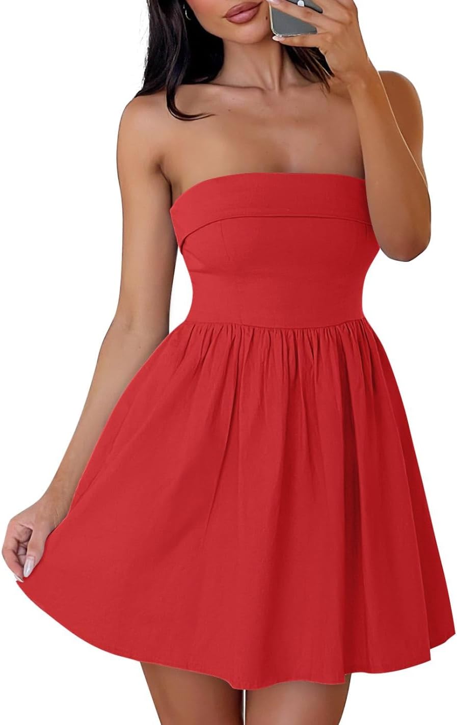 ZESICA Women's Summer Strapless Mini Dress 2026 Sexy Off Shoulder High Waist A Line Swing Party Short Dresses