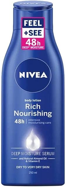 NIVEA Rich Nourishing Body Lotion (500ml), 48h Replenishing Body Lotion, Intensive Moisturising Cream with Almond Oil and Deep Moisture Serum, Creamy Hydrating Formula