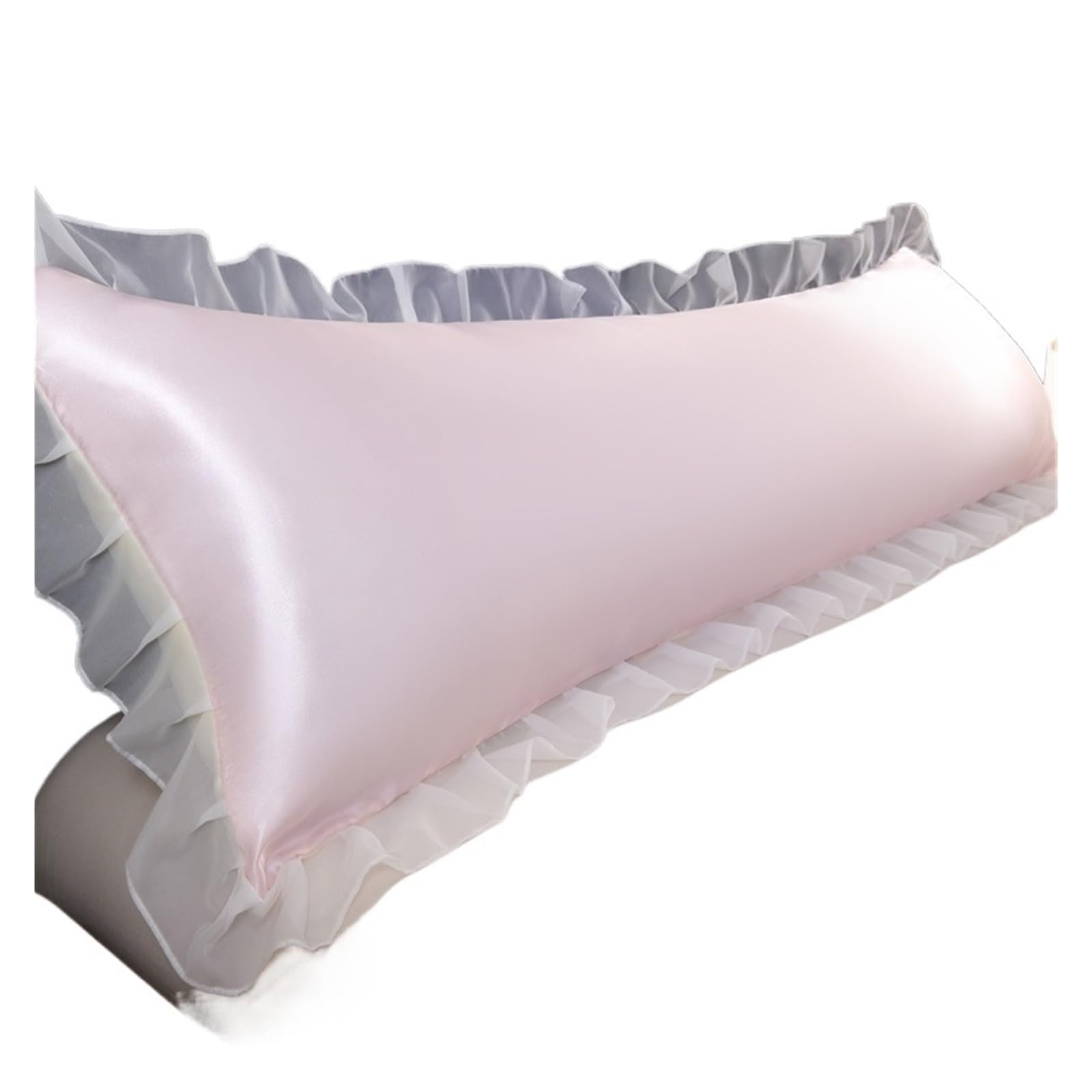LYXYGMV 1pc Satin Silk Pillowcase Ruffles Double Cover Lace Smooth Long Pillow Sham For the Bedroom(Color1,48x150cm 1pc)