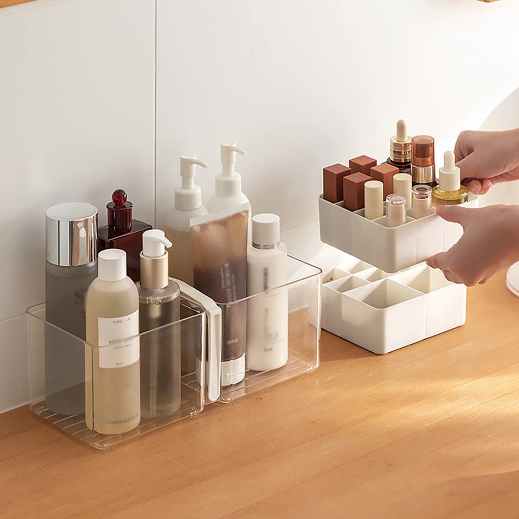 Organizer trasparente per mensole da bagno squisite, organizer per cosmetici in plastica per conservare prodotti per la cura della pelle, rossetto, cancelleria per ufficio, con manico, lavabile (Color