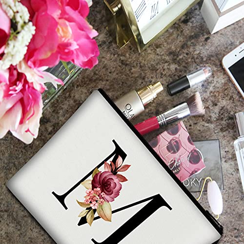 Image of Vavabox A-Z Personalized Makeup Bag, Birthday Gifts for Women Mom, Gifts for Best Friend, Bride Bridesmaid Cosmetic bag (M, 01-White)