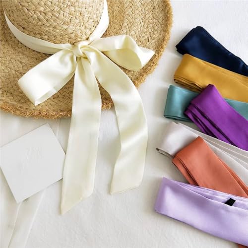 Langer, seidiger Satin-Schal für Damen, 2 m dünnes Band für Haar, Hals und Handtasche, eleganter Schärpengürtel für Kleider (weiß)