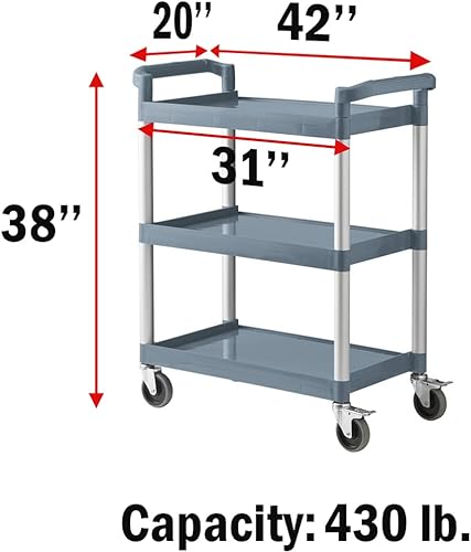 Miniatura 9 de Carrito utilitario de 2 niveles  Carrito de plástico con ruedas (20 pulgadas de profundidad x 42 pulgadas de ancho, negro)