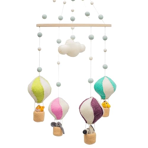 Miniatura 7 de GLACIART ONE Globo de aire caliente para cuna  Móvil de género neutro para decoración de guardería temática del bosque  Nubes colgantes de fieltro y