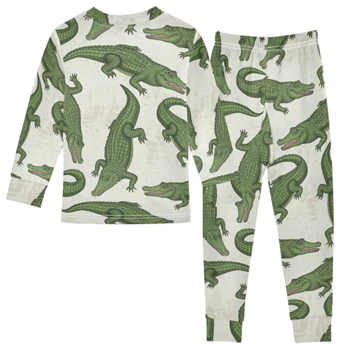 Pajama Sets Long Sleeve Crocodile Pattern Print Design Soft Comfy Sleepwear 2 Piece PJS 3-8T3