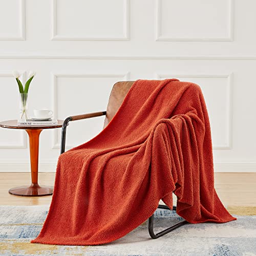 Image of CYMULA Knit Fall Throw Blanket for Couch Orange-Super Soft Lightweight Plush Fuzzy Fluffy Cozy Blankets and Throws for Sofa Bed, 50x60 inches