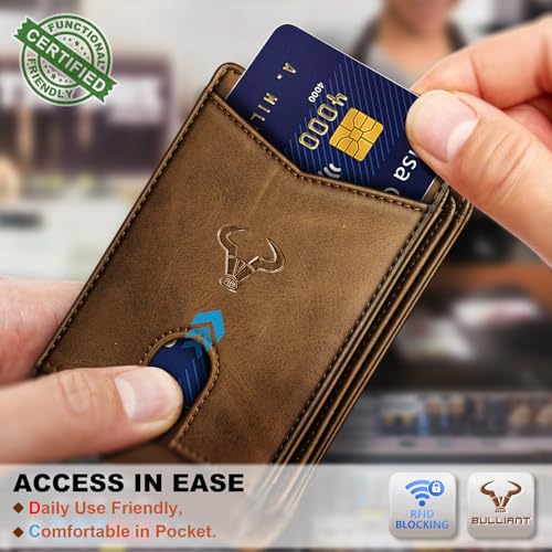 Image of BULLIANT Men Slim Leather Pocket Wallet Bill Holder 11Cards-Genuine Leather | RFID Blocking | Easy Access | Gift Boxed