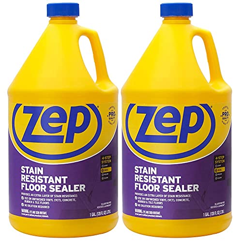 Zep Stain Resistant Floor Sealer - 1 Gallon (Case of 2) ECZUFSLR1282 - Durable, Long-Lasting, Enhances Gloss, Polish Longevity and Stain Resistance on Vinyl (VCT), Concrete, Rubber and Tile