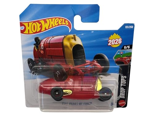 Hot Wheels Fiat Beast of Turin Red - Drop Tops 5/5 - JJH48 - Short Card - Historic Racing Car - Mattel 2026 (131/250) - Vintage - Licensed Model - 1:64