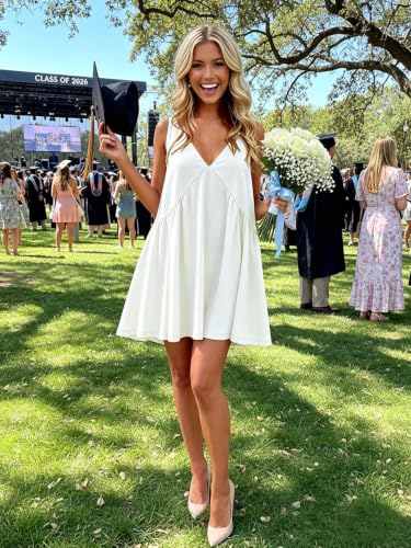 Image of Womens Summer Babydoll Mini Dress Casual Swing Flowy Beach Sundress