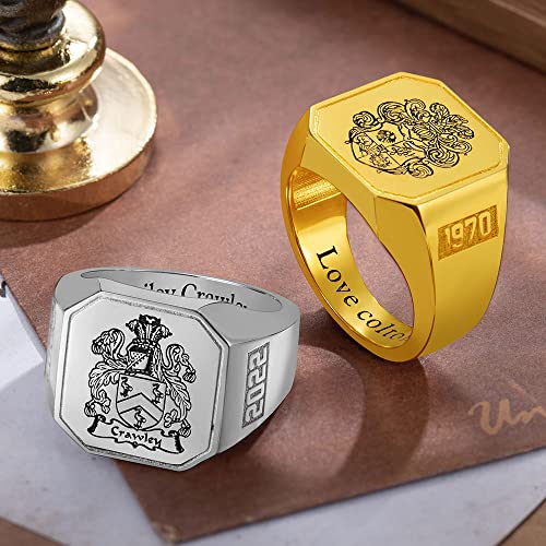 AILIN Vintage Custom Signet Ring 925 Sterling Silver/Brass Personalized Engraved Badge Family Crests Coat Of Arms Rings Jewelry Graduation Party Birthday Gifts For Men Women Father Dad4