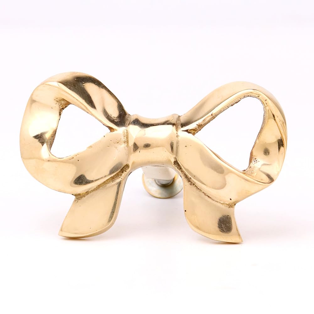 IndianShelf 1 Piece Gold Brass Decorative Kitchen Cabinet Knobs for Wardrobe Furniture Drawer Cupboard Door Dresser Cabinet Bow Garage Pulls Knob-image-17