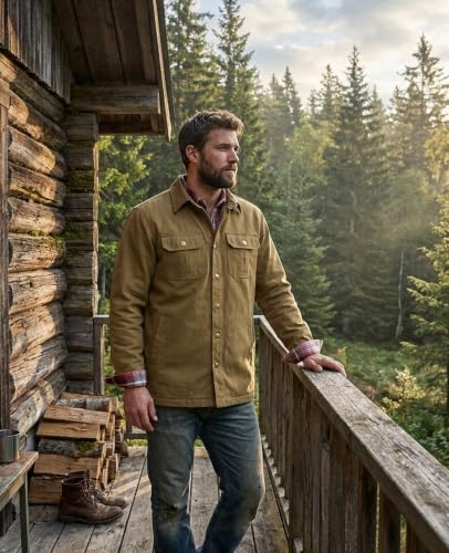 Image of ZENTHACE Men's Full Flannel Lined Shirt Jacket, Heavy Washed Rugged Cotton