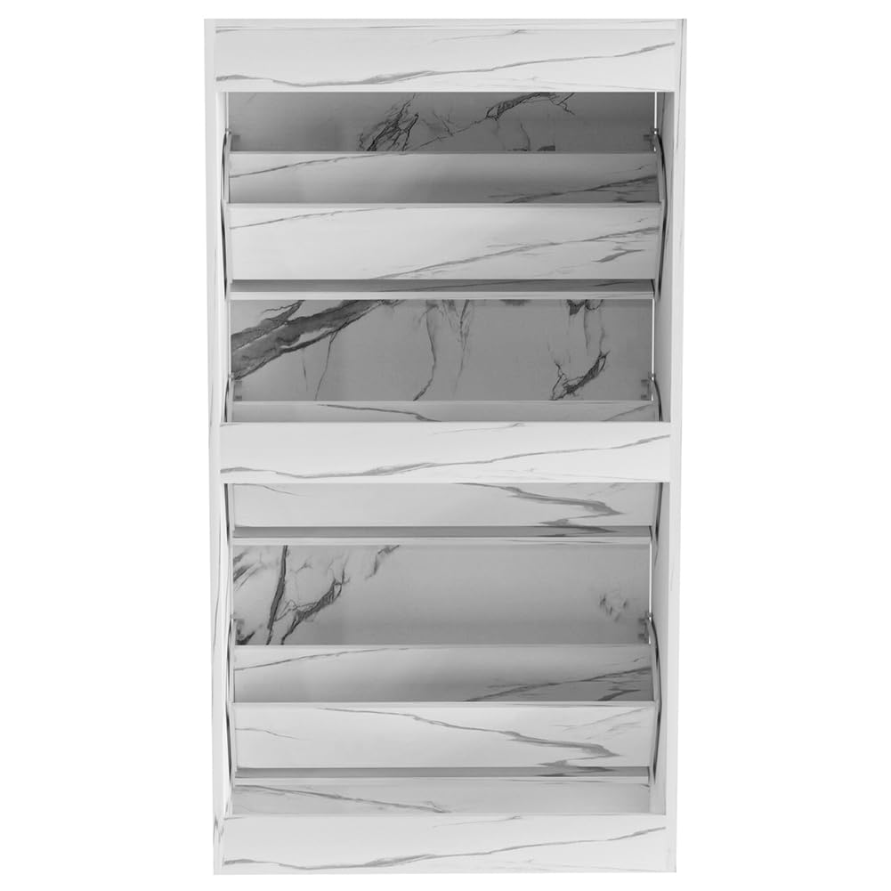 BAKAJI Scarpiera Portascarpe in Legno MDF con 3 Ante Porta Scarpe a Ribalta Maniglie a Scomparsa Doppia Profondità Dimensioni Compatte Slim 63 x 24 x 115 cm Salvaspazio Ingresso Casa (Marmo)