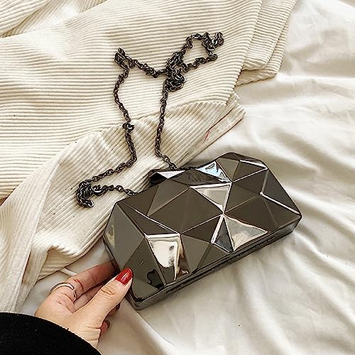 Qzunique Lattice Metal Handbag Geometric Evening Bag Abstract Stone Cut Chain Clutch Purse For Women #TOP5