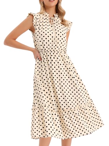 Robe d'été décontractée à pois pour femme Allegra K col en V fluide style vacances