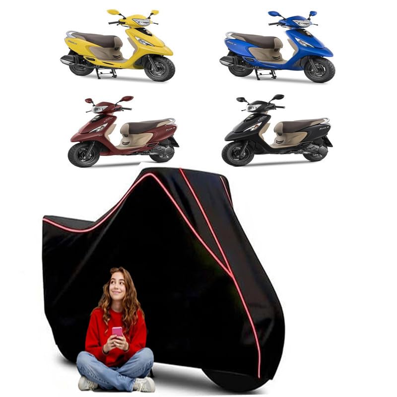 Image of Zest 110 Scooty Bike Cover Water Resistant Outdoor Use Universal Fit Scooters Motorcycles Heavy Duty UV Protection Dust Rain Scratch Resistant Elastic Bottom Black Blue Piping
