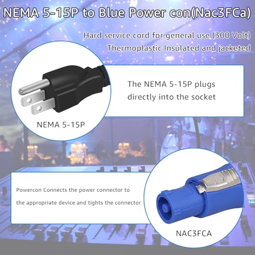 Image of 3-Prong NEMA 5-15P to PowerCON Cable 20A 3 Pin PowerCon Input Connector to NEMA 5-15P Connector Cord for Outdoor Stage Light LED Screen- 3M /9.8FT