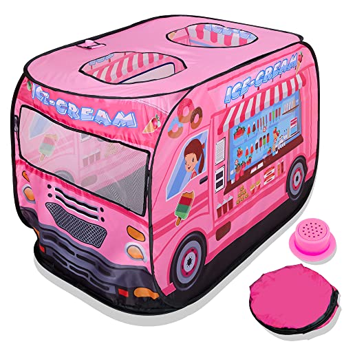 Playbees Musical Ice Cream Truck Pop Up Play Tent with 3 Openings - Tent for Toddlers - Indoor & Outdoor - Pop Up Tents for Kids - Includes Carry Bag and Sound Button- 43.5x28x26.5 Inch