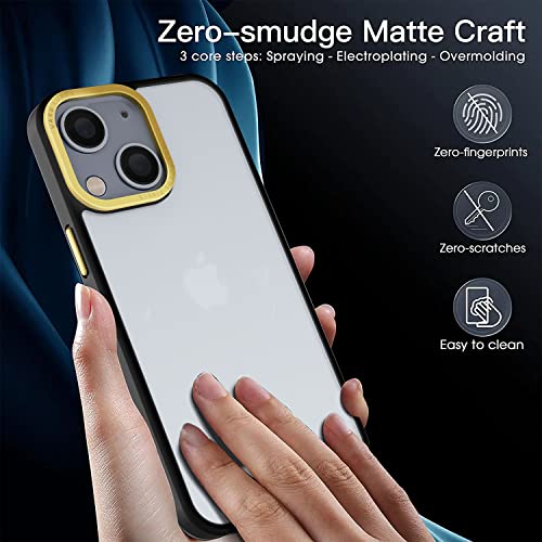 Image of Vaku Luxos Trans Armor for iPhone 14 Plus Cover Case, 6 Feet Drop, Metal Ring Camera Protection, Shockproof, Scratch Resistant, Slim, Compatible with iPhone 14 Plus Back Cover - Black & Gold