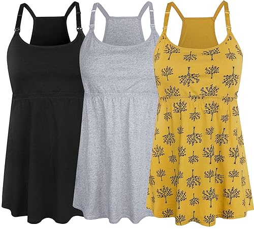 Image of SUIEK 3 Pack Maternity Nursing Tank Tops with Bralette Cotton Breastfeeding Camisole
