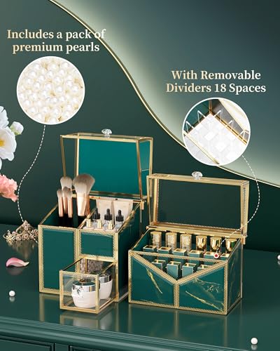 Extra Large Makeup Organizer, Glass Cosmetic Storage with Drawers, Stackable Makeup and Jewelry Organizer for Vanity Table, Bathroom Countertop, Skincare, Lipsticks, Perfume, Brushes