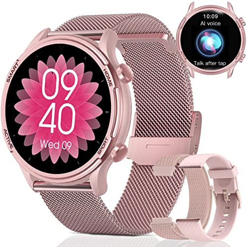 Damen Smartwatch Rund Rosegold Telefonieren - Smartwatch Damen mit Whatsapp...