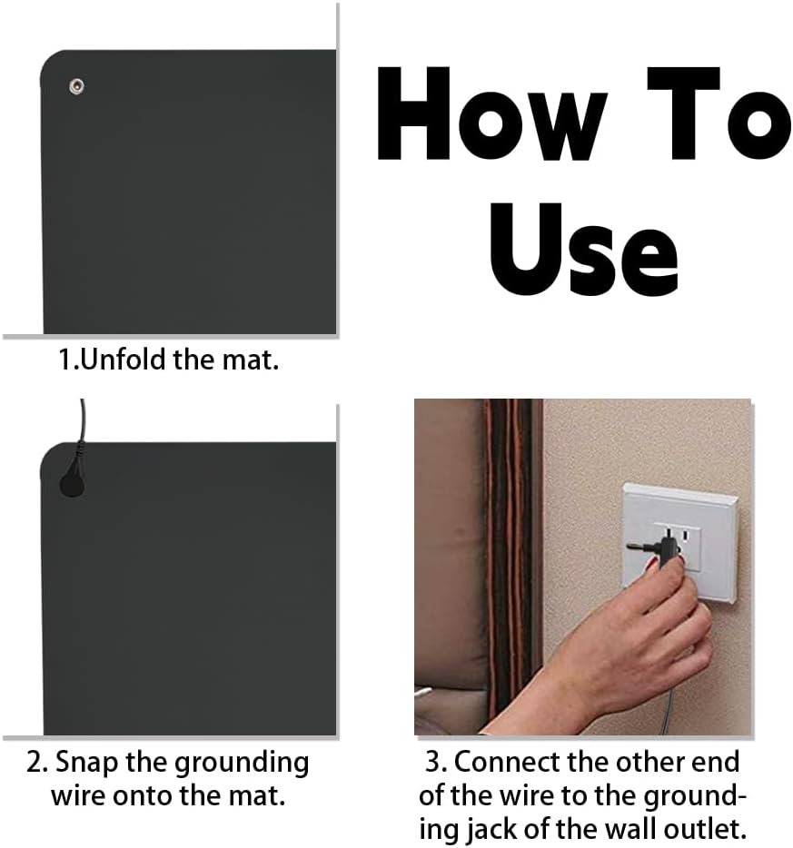 Grounding Mat for Feet, 23.6x35.4in Grounding Pad with 15 Ft Grounding Cord, Earth Mat for Better Sleep