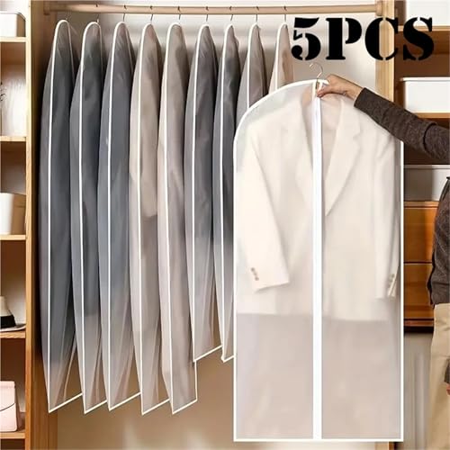 Hanging Garment Bag 5Pcs Polyester Garment Dust Cover with Zipper Closure Long Hanging Clothes Bag for Coats Jackets & Wardrobe Organization(5Pcs 60x80cm)3