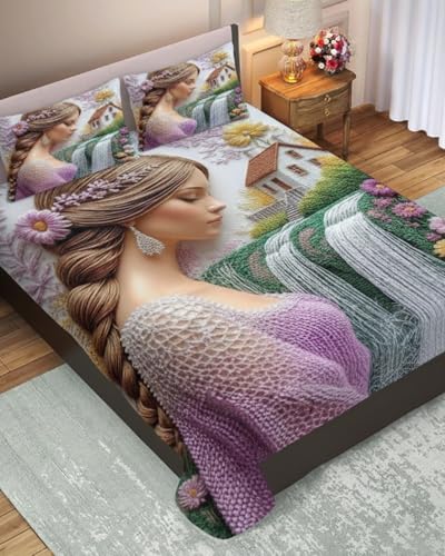Image of 7D Flat Bedsheet 400TC Sheet Set, Kids Design bedsheet, Floral Design, Decorative Bedding with Daisy Pattern, Kids Room Decor, 90X100 Inch (Girl)