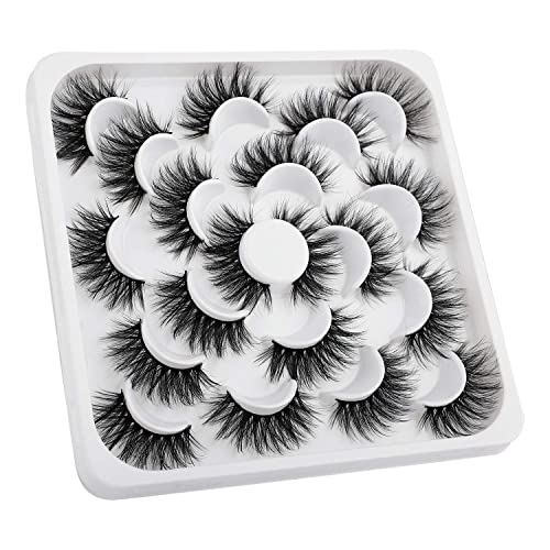 Eyelashes 3D Fluffy Mink False Lashes Pack HeyAlice 10 Pairs Wispies Volume Long 19mm Fake Lashes
