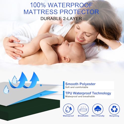 Sufdari Waterproof Mattress Protector Small double(4FT),122x190cm Mattress Cover for Bed,30cm Deep Pocket Fitted Sheet Style Mattress Protector with Elastic Rubber Band-Green - Image 2