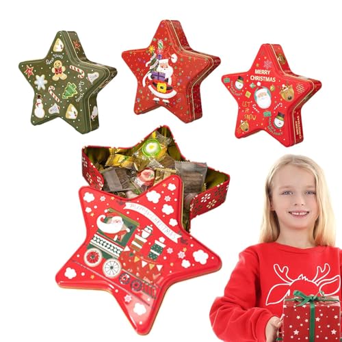 Huayeex Latas Para Galletas Navideñas,4 Piezas Botes De Almacenamiento En Forma De Pentagrama | Contenedores Grandes Reutilizables Para Galletas De Navidad,Para Chocolates Caramelos Alimentos Año