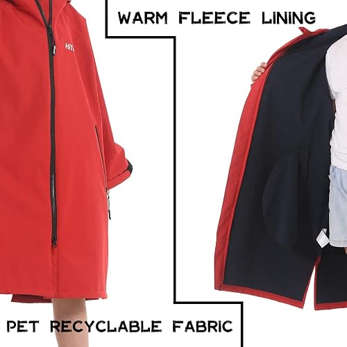 Miniatura 3 de Hiturbo Parka de natación impermeable para niños abrigo de natación resistente al viento, forro polar fino, chaqueta de nadador de gran tamaño