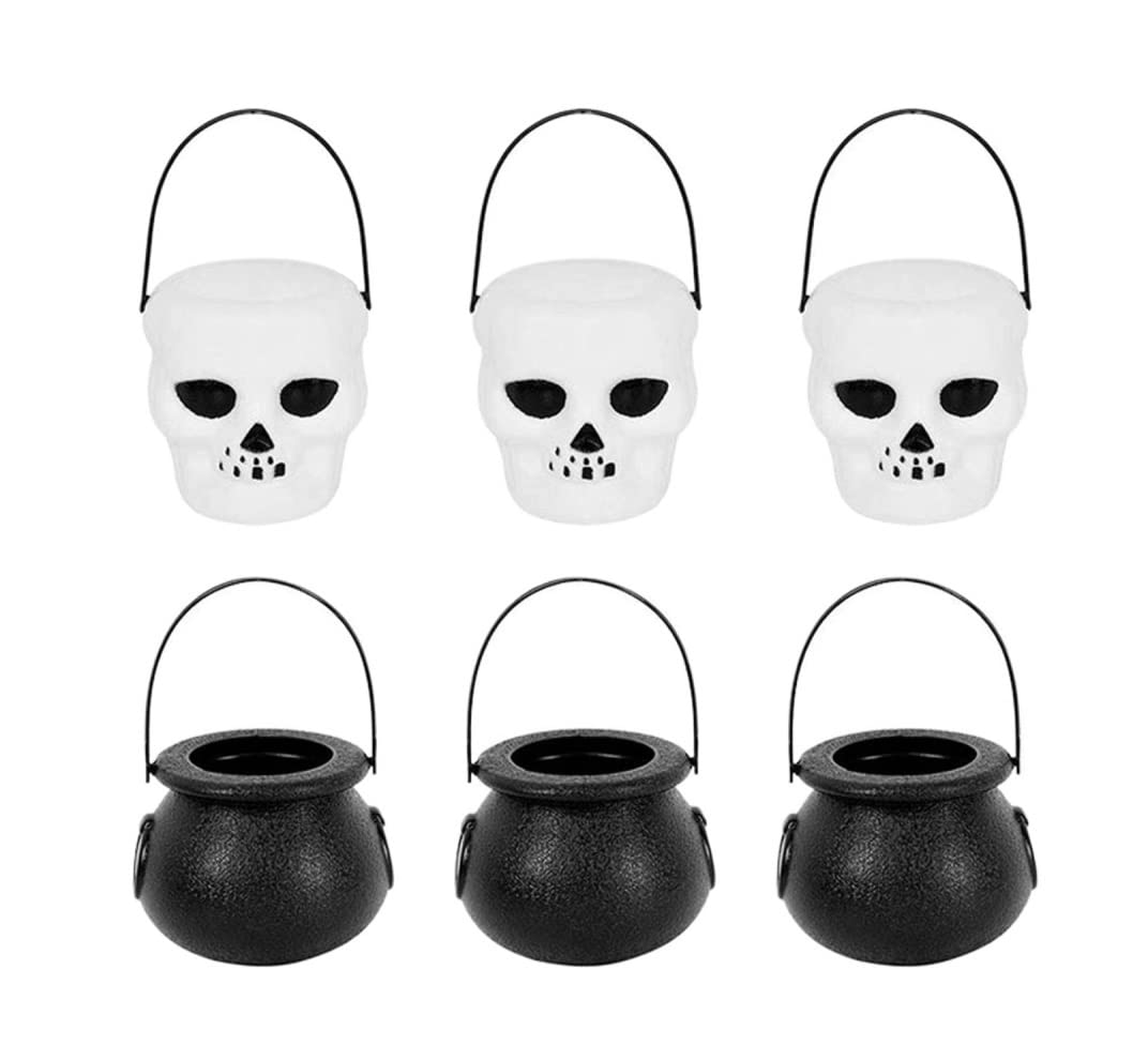 Latarnia na Halloween 6 Sztuk Halloween Biała Czaszka Czarna Czarownica Wiadro Na Cukierki Słoik Cukierek Albo Psikus Dekoracje Imprezę Halloweenową Rekwizyty Dekoracja na Halloween(A)