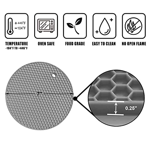 Image of Walfos Silicone Trivet Mats - 4 Heat Resistant Pot Holders, Multipurpose Non-Slip Hot Pads for Kitchen Potholders, Hot Dishers, Jar Opener, Spoon Holder, Food Grade Silicone & BPA Free (Round)