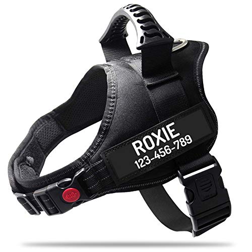 PawPawify, Pettorina per cani antitiro robusta, per evitare strattoni, tirate o soffocamento, per addestramento e passeggiate, personalizzabile con nome e telefono, XL, petto 81,3-111,76 cm, nero