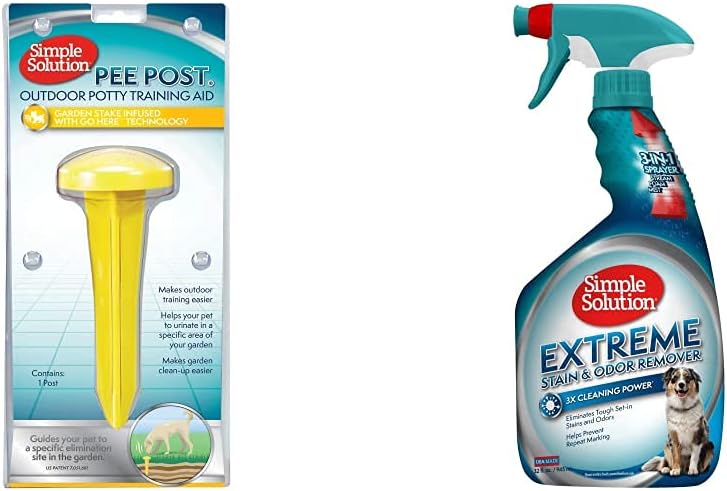 Simple Solution Pee Post | Outdoor Dog Training Aid | Pheromone Infused Dog Pee Post & Extreme Pet Stain and Odour Remover, 945ml
