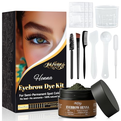 Henna Eyebrow Tint Kit – Natural Dark Brown, Waterproof & Smudge-Proof, Semi-Permanent Brow Color...